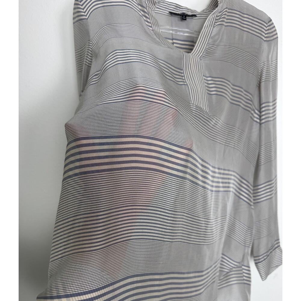 Lafayette 148 Blouse Womens Small Blue Stripe Sheer Tunic Top Relaxed - Picture 8 of 9